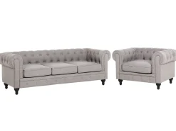 Store Beliani 4-Istuttava Sohvaryhma Kangas Vaaleanharmaa Chesterfield
