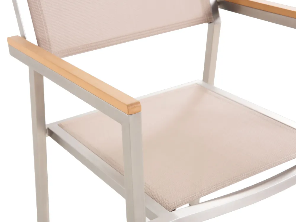 Ulkokalusteet<Beliani 6-Istuttava Ulkoruokailuryhma 3-Osainen Graniittitaso Tekstiilituolit Musta/Beige Grosseto