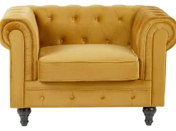 Sohvat<Beliani Sinapinkeltainen Samettiverhoiltu Sohvaryhma Chesterfield