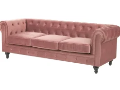 Sohvat<Beliani Vaaleanpunainen Samettiverhoiltu Sohvaryhma Chesterfield